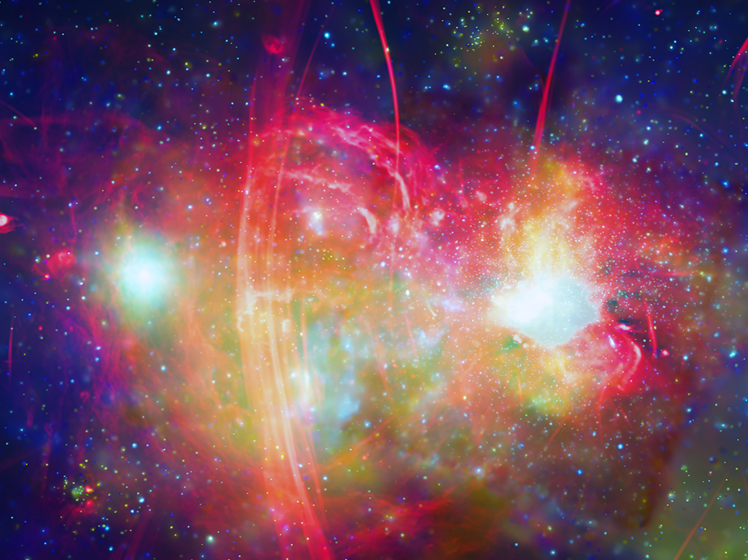 Central region of our galaxy, the Milky Way, with composite data from both Chandra X-ray observatory and the MeerKAT telescope in South Africa Multiwavelength picture of the Galactic Center
