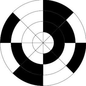 Binary Encoder disk (photo credit: https://commons.wikimedia.org/wiki/File:Encoder_disc_(3-Bit_binary).svg)